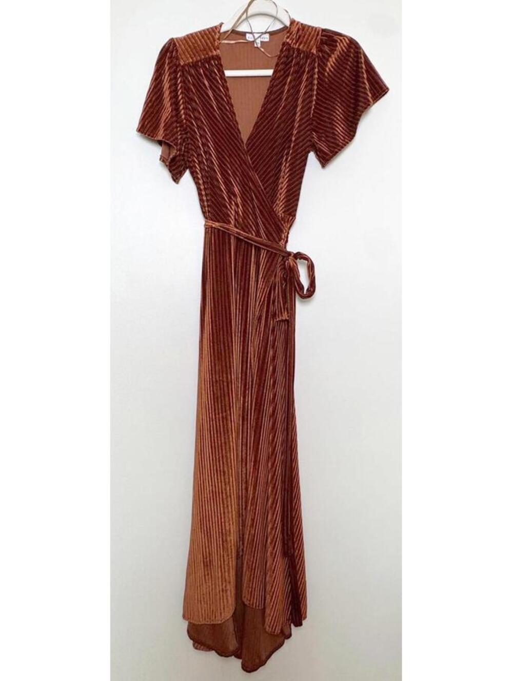 Baltic Born - Andi Ribbed Velvet Maxi Dress - Rust - XS - Picture 3 of 7